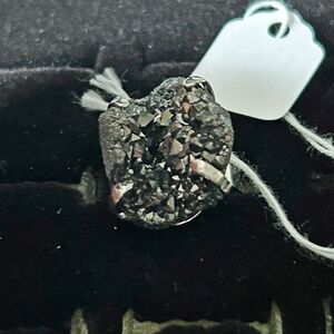 GEODE RING, GENUINE BLACK AGATE, REAL GEM CHUNK REALLY SPARKLES, WITH SILVER-TON